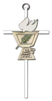 6 inch Antique Gold Confirmation Chalice on a Polished Silver Finish Cross