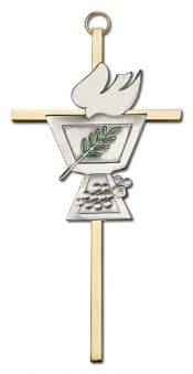 6 inch Antique Silver Confirmation Chalice on a Polished Brass Cross