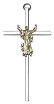 6 inch Antique Gold Risen Christ on a Polished Silver Finish Cross