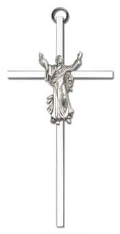 6 inch Antique Silver Risen Christ on a Polished Silver Finish Cross
