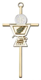6 inch Antique Gold Communion Chalice on a Polished Brass Cross