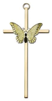 6 inch Polished Silver Finish Yellow Epoxy Resurrection on a Polished Brass Cross