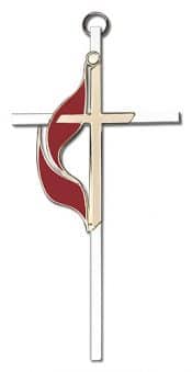 6 inch Polished Brass Enameled Methodist on a Polished Silver Finish Cross