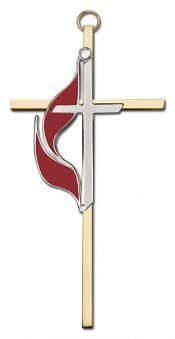 6 inch Polished Silver Finish Enamel Methodist on a Polished Brass Cross