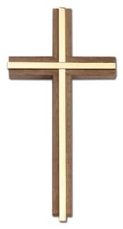 6 inch Plain Crucifix, Walnut w/ Polished Brass inlay