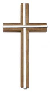 6 inch Plain Crucifix, Walnut w/ Polished Silver Finish inlay