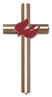 6 inch Red Enameled Holy Spirit Cross, Walnut w/ Antique Silver inlay