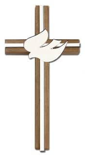 6 inch White Enameled Holy Spirit Cross, Walnut w/ Antique Gold inlay