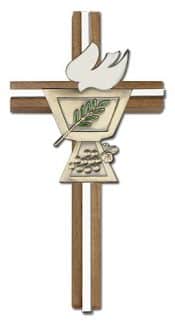 6 inch Enameled Confirmation Chalice Cross, Walnut w/ Antique Gold inlay