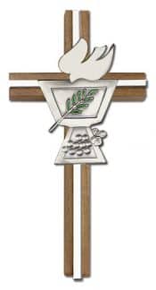 6 inch Enameled Confirmation Chalice Cross, Walnut w/ Antique Silver inlay