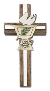 4 inch Enameled Confirmation Chalice Cross, Walnut w/ Antique Gold inlay