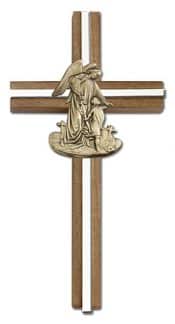 6 inch Guardian Angel Cross, Walnut w/ Antique Gold inlay