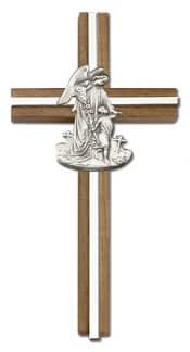 6 inch Guardian Angel Cross, Walnut w/ Antique Silver inlay