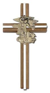 6 inch St. Michael Cross, Walnut w/ Antique Gold inlay