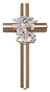 6 inch St. Michael Cross, Walnut w/ Antique Silver inlay