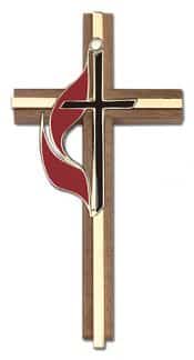 6 inch Methodist Cross, Walnut w/ Antique Silver inlay