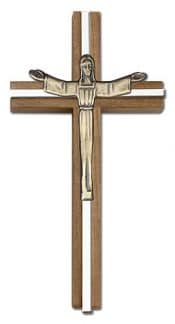 6 inch Risen Christ Cross, Walnut w/ Antique Gold inlay