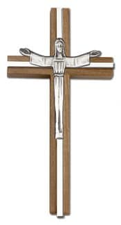 6 inch Risen Christ Cross, Walnut w/ Antique Silver inlay