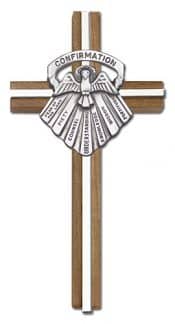 6 inch Confirmation Cross, Walnut w/ Antique Silver inlay