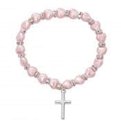Pink Baby Stretch Bracelet and Pewter Cross Boxed