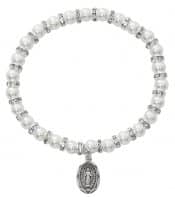 White Baby Stretch Bracelet and Sterling Medal Boxed