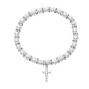 White Baby Stretch Bracelet and Sterling Cross Boxed
