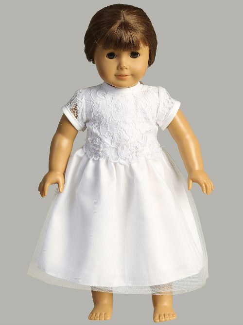 First Communion Doll Dress with Lace Bodice