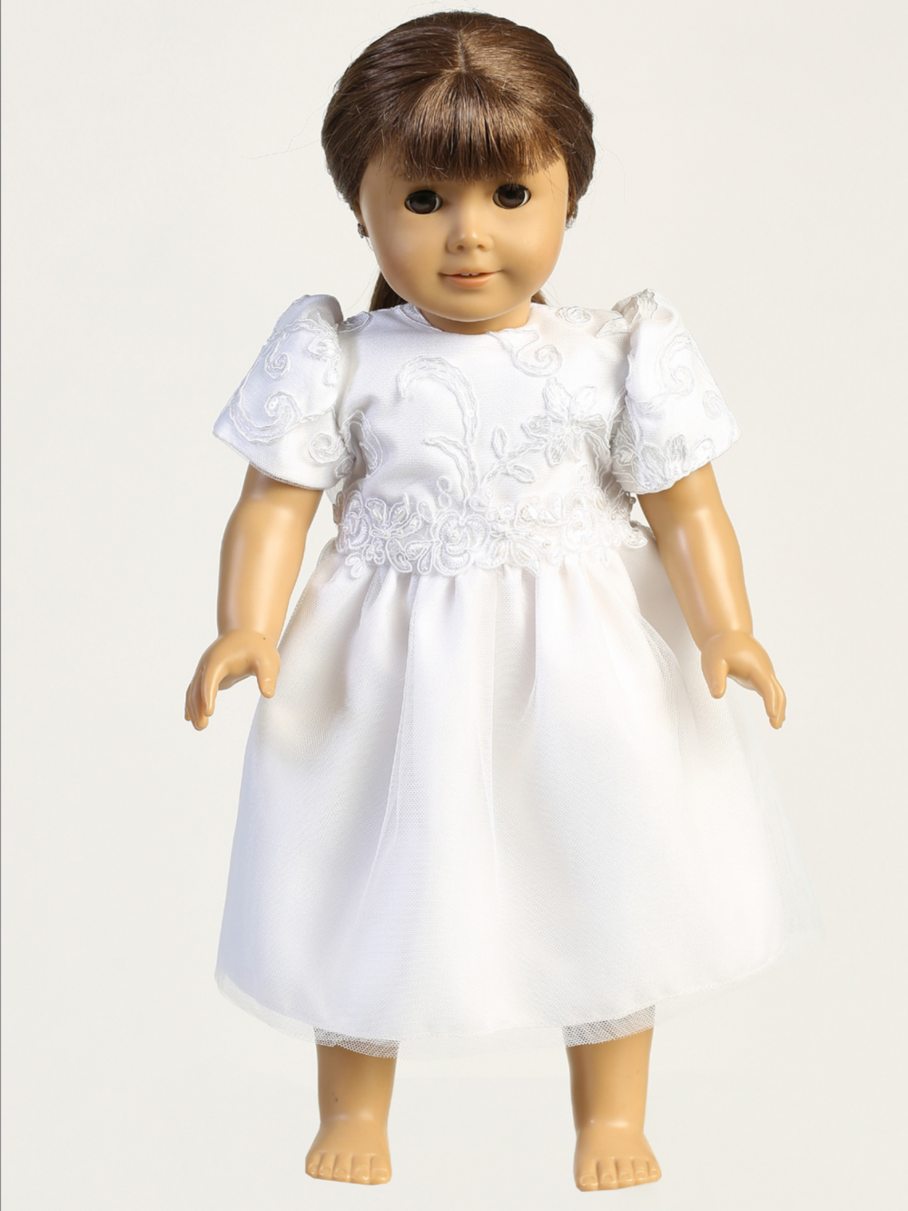 First Communion Doll Dress with Corded Tulle Bodice