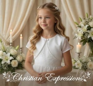 First Communion Organza Bolero Jacket with a Rhinestone Trim