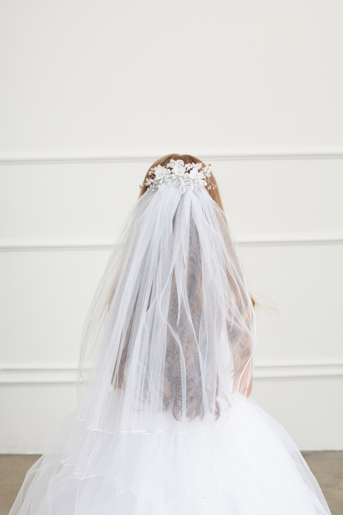 First Communion Veil with Flowers on Comb