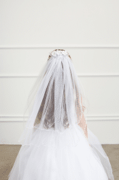 First Communion Veil with Satin Flowers on Comb