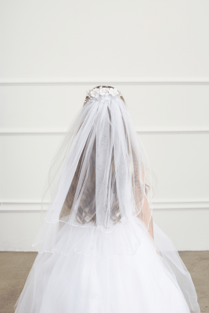 First Communion Veil with Satin Flowers on Comb