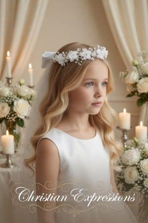 First Communion Wreath Veil with Satin Organza Flowers