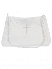 Girls Satin First Communion Purse with a Pearl Cross