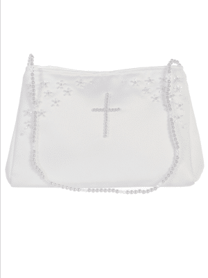 Girls Satin First Communion Purse with a Pearl Cross