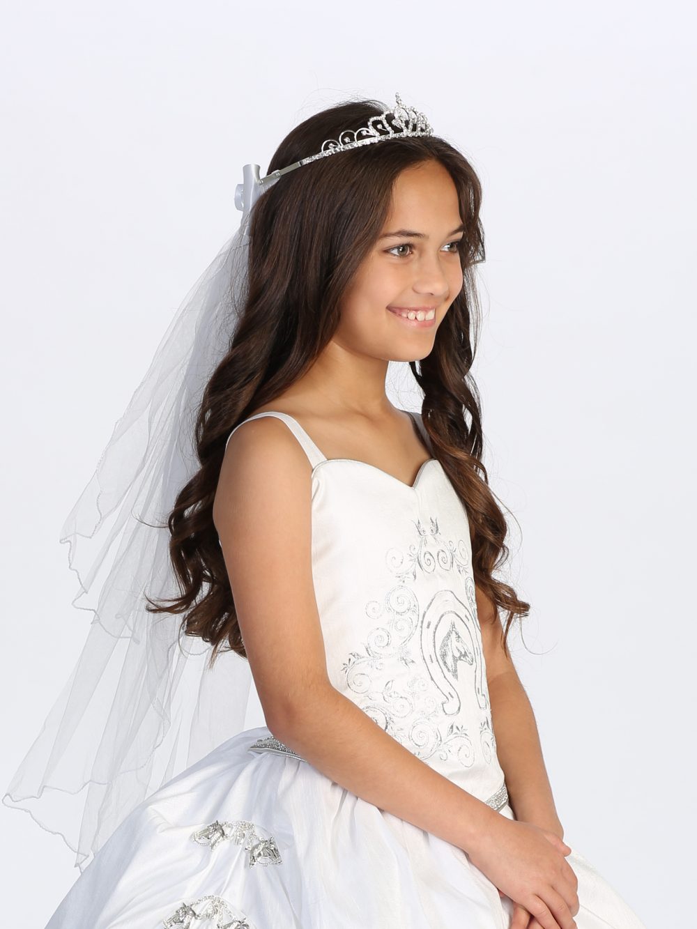 Hanging Cross Tiara with Double Layered First Communion Veil