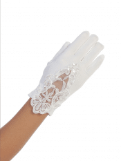 Matte Satin First Communion Gloves w/ Lace Embellished Top