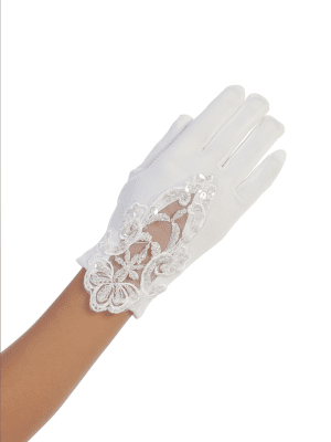 Matte Satin First Communion Gloves w/ Lace Embellished Top