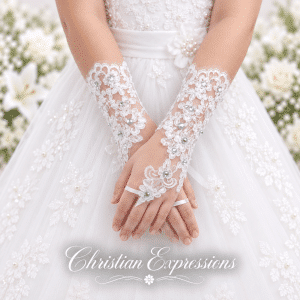 Girls Fingerless First Communion Gloves with Beaded Appliques