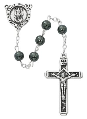 Hematite St Michael Rosary Boxed