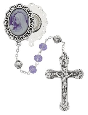 Violet Cameo Rosary Boxed