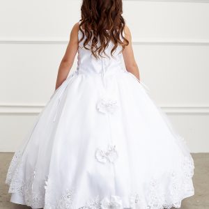Satin First Communion Dress with Embroidered Maria Lace Train
