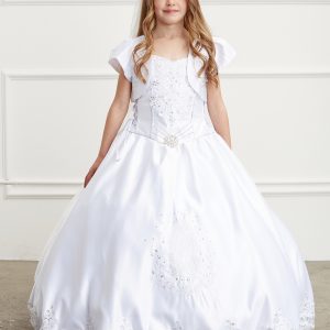 Satin First Communion Gowns with Our Lady of Guadalupe