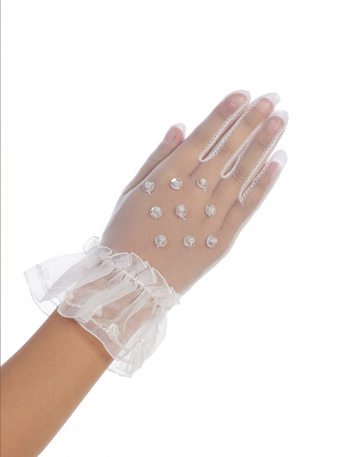 Sheer First Communion Gloves with Beading and Sequins