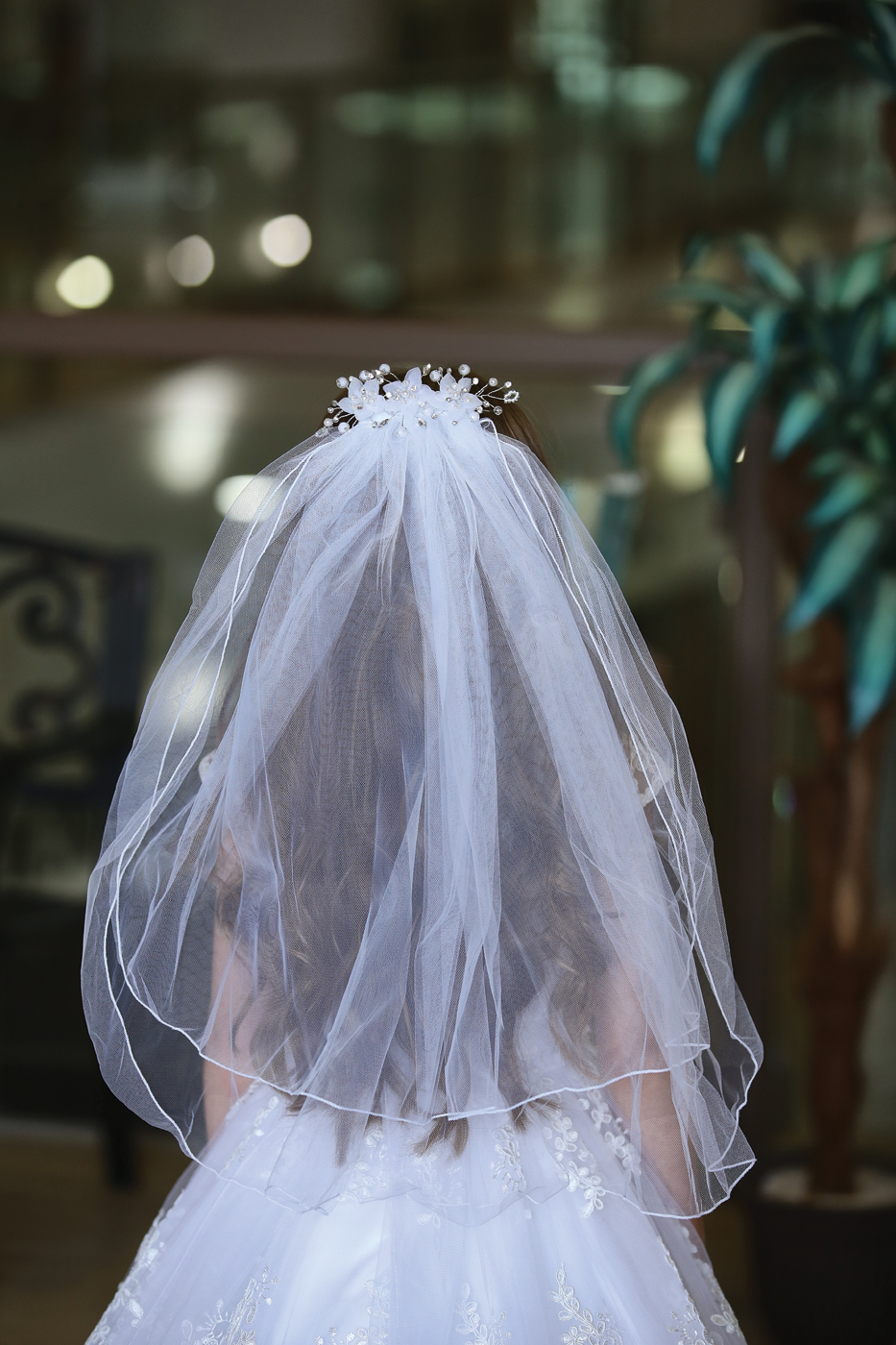 First Holy Communion Veil with Flowers on Comb