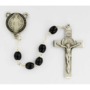 Black Wood Epoxy St Benedict Rosary Boxed