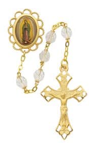 Clear Glass Guadalupe Rosary Boxed