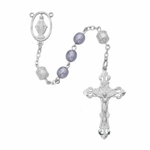 Lavender with White Our Father Rosary Boxed