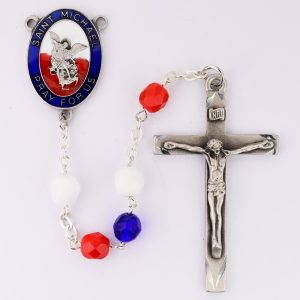 Red, White and Blue St Michael Rosary Boxed