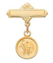 Gold Plated Guardian Angel Baby Pin Boxed
